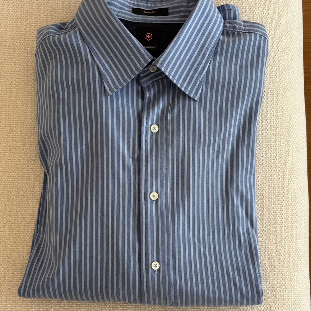 Victorinox Classic Blue and White Collared Striped Shirt